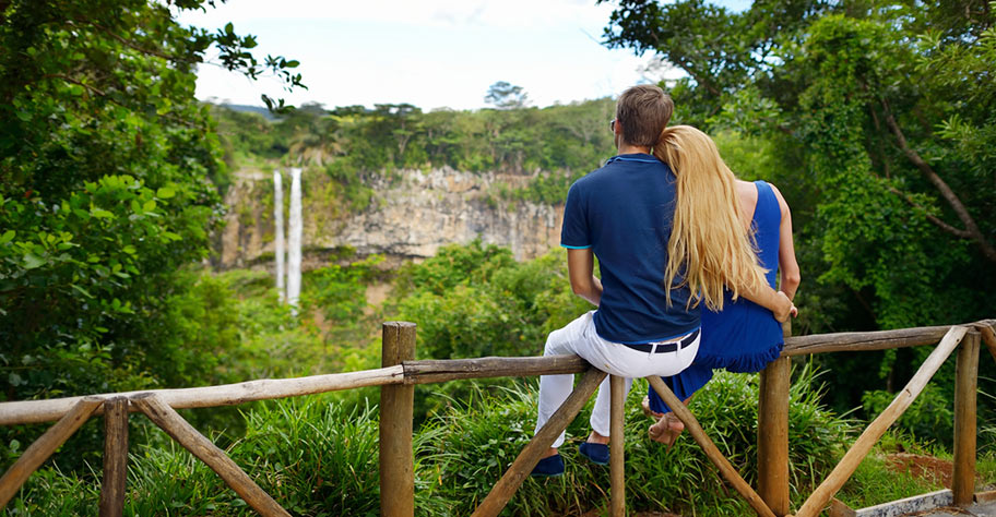 Wasserfall Ausflug Paar Mauritius Paar Wasserfall Ausflug